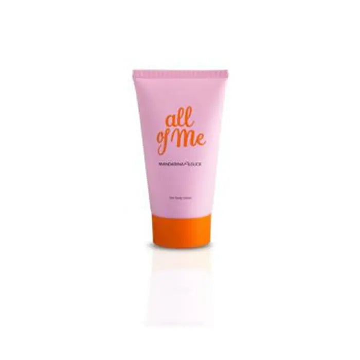 Mandarina Duck All Of Me body lotion in 150ml bottle, featuring sleek packaging and soft, nourishing cream for skin.