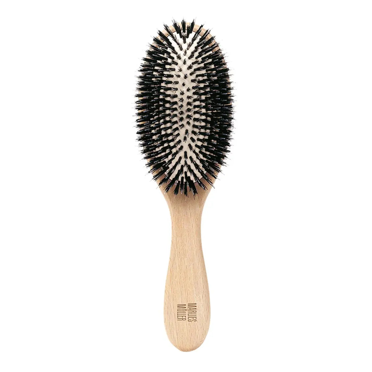 Marlies Moller Allround Hair Travel Brush by Jag Couture London New York, compact hairbrush with wooden handle and bristles.