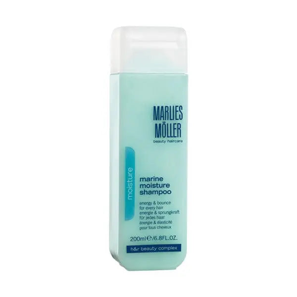Marlies Moller Moisture Marine Shampoo 200ml by Jag Couture London - New York, shown in a clear bottle with label and product details.