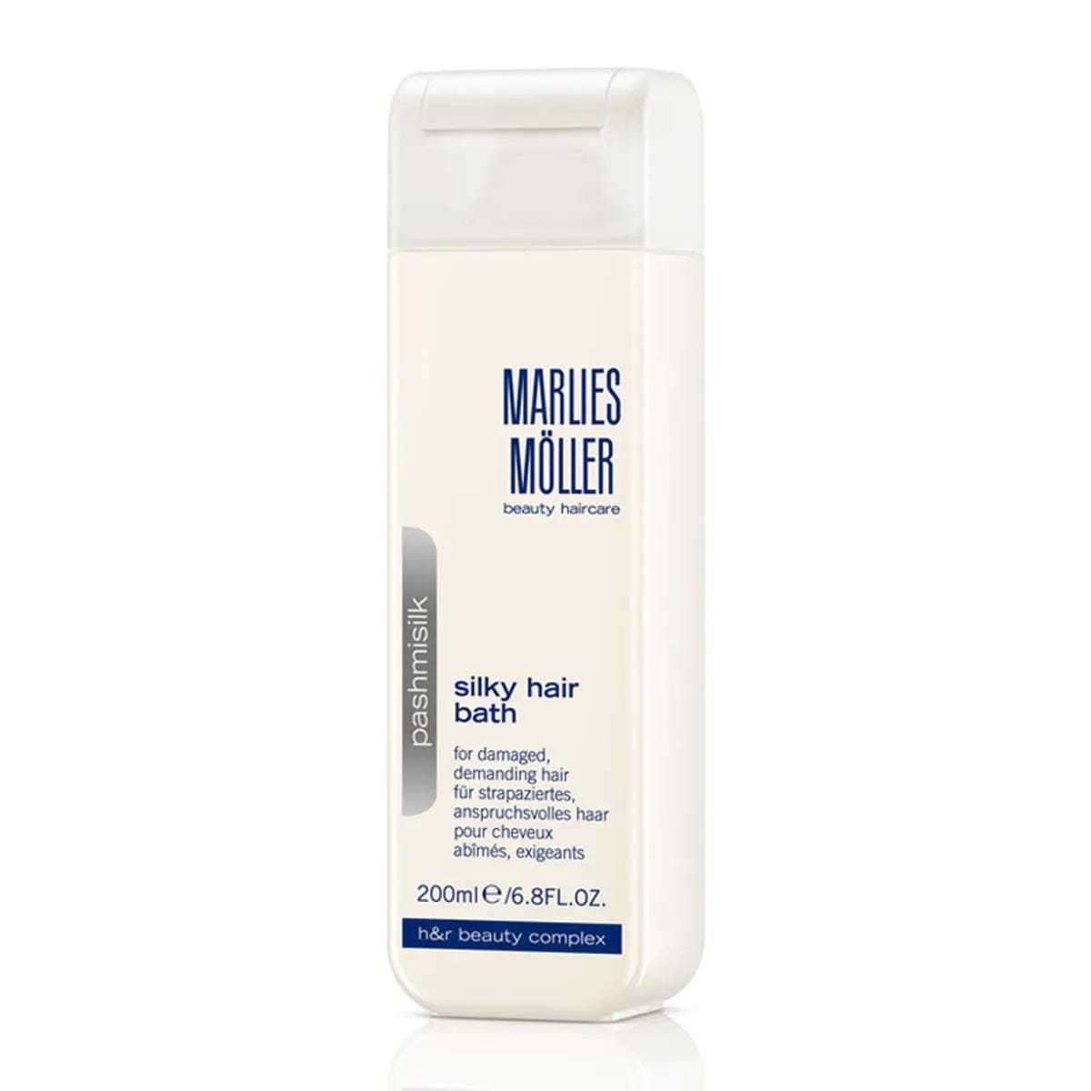 Marlies Moller Pashmisilk Silky Hair Bath Shampoo by Jag Couture London, 200ml bottle with creamy, silky shampoo for smooth hair.