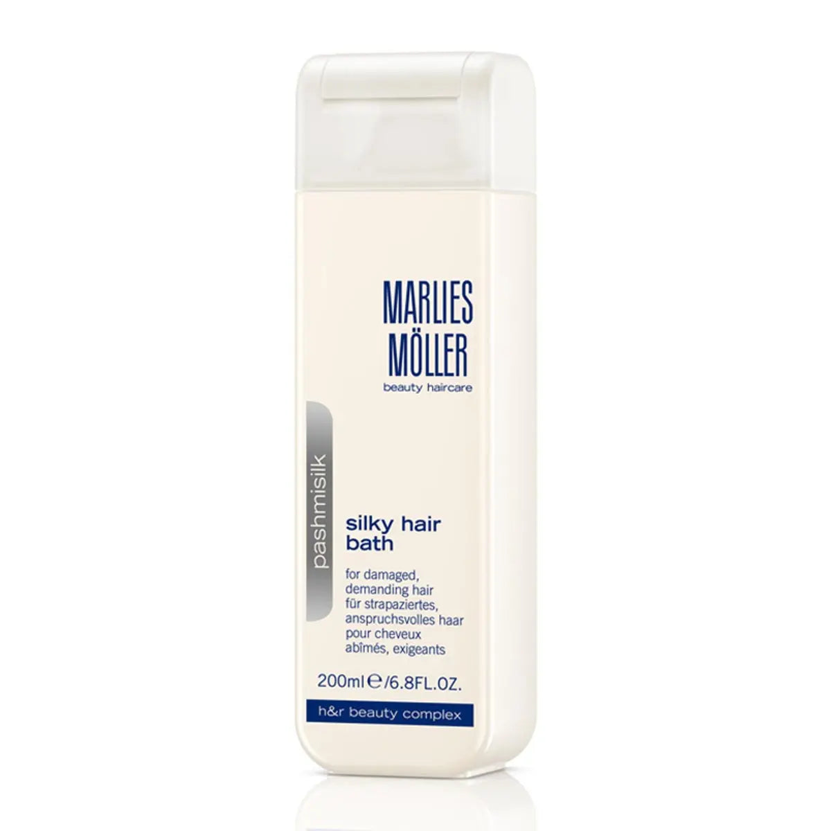Marlies Moller Pashmisilk Silky Hair Bath Shampoo 200ml by Jag Couture London New York, with bottle and label visible.