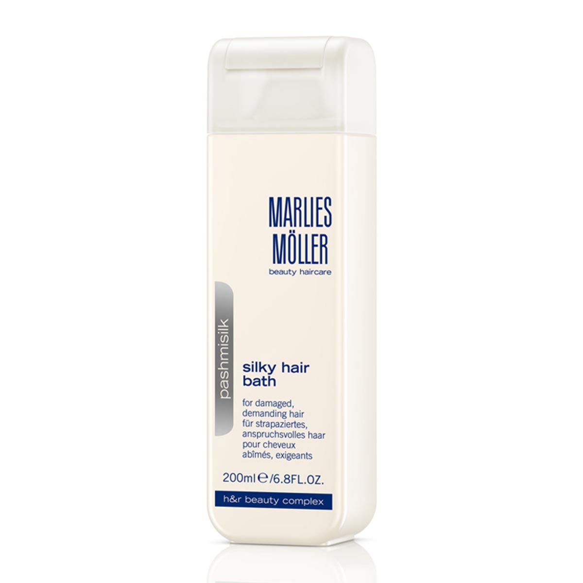 Marlies Moller Pashmisilk Silky Hair Bath Shampoo in 200ml bottle, designed for smooth, shiny hair, by Jag Couture London New York