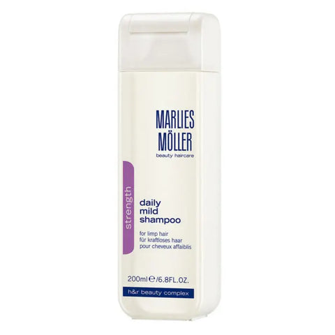 Marlies Moller Strength Daily Mid Shampoo in 200ml bottle, designed for nourishing and strengthening hair, by Jag Couture London New York