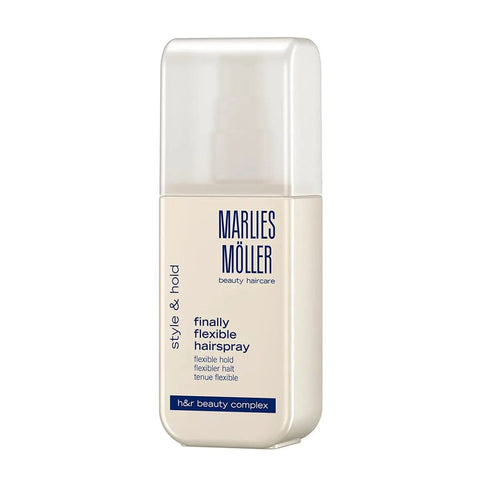 Marlies Moller Style and Hold Flexible Hairspray by Jag Couture London New York, 125ml, bottles with spray nozzle on a white background.