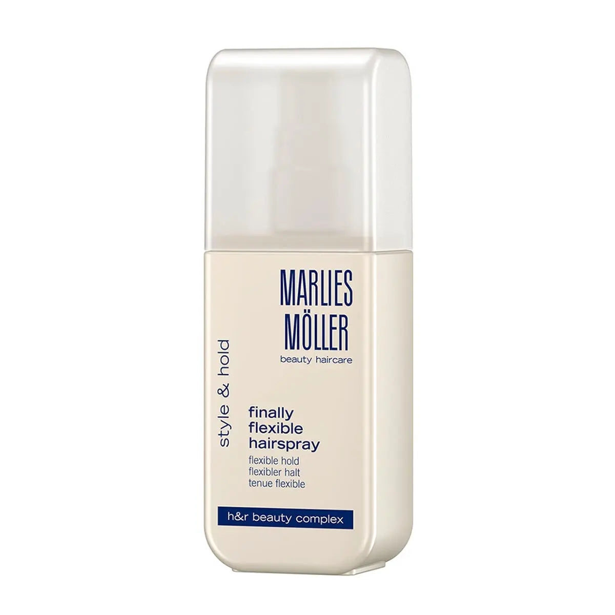 Marlies Moller Style And Hold Flexible Hairspray 125ml by Jag Couture London New York, showing the aerosol can with branding.