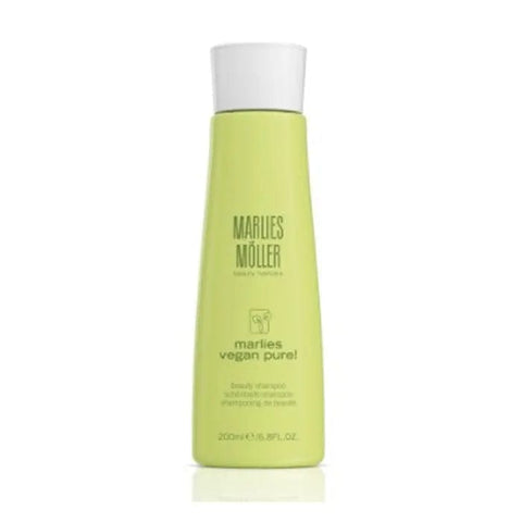 Marlies Möller Vegan Pure Shampoo 200ml bottle with sleek design, natural ingredients label, and pump dispenser.