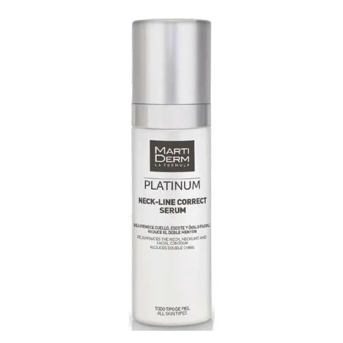 Martiderm Platinum Neck-Line Serum Corrector in 50ml bottle, designed to improve neck and neckline skin appearance.