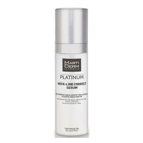 Martiderm Platinum Neck-Line Serum Corrector for neck and neckline, 50ml bottle displayed on a clean background.