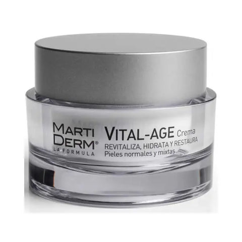 Martiderm Vital-Age Cream for normal and combination skin, 50ml jar, with smooth, creamy texture and elegant packaging.