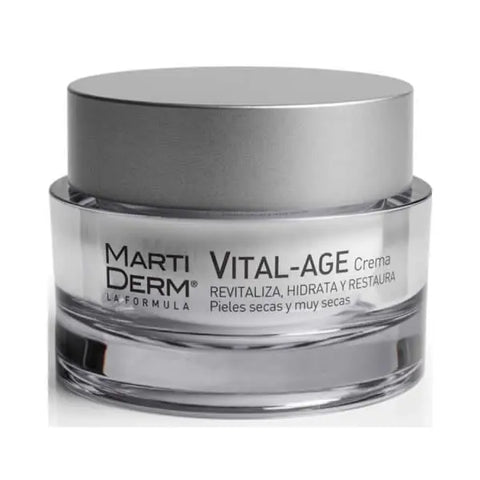 Martiderm Vital-Age Cream SPF15 for very dry to dry skin in a 50ml jar, featuring nourishing skincare by Jag Couture London New York.