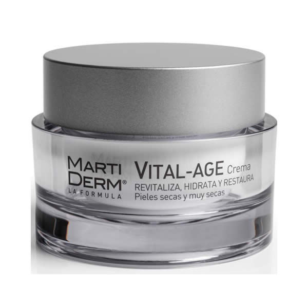 Martiderm Vital-Age Cream SPF15 for very dry to dry skin, 50ml jar, from Jag Couture London - New York, with creamy texture visible.