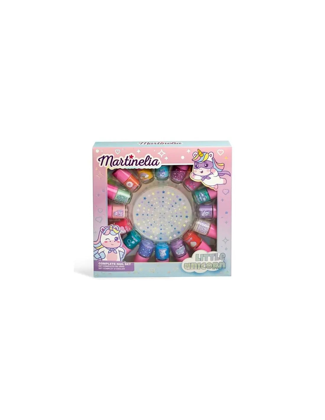 Martinelia Little Unicorn complete nail set by Jag Couture London with 14 colorful nail designs and accessories.