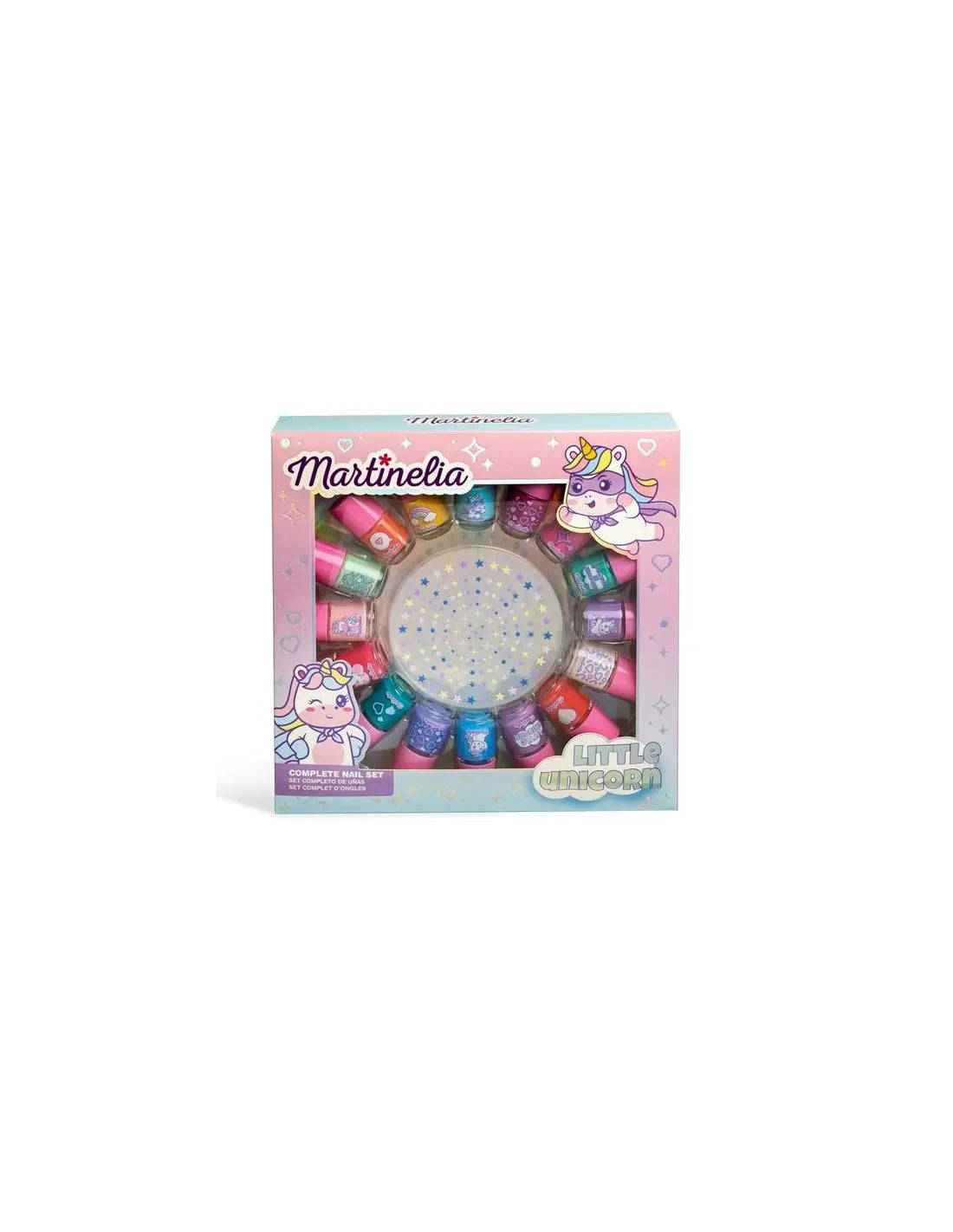 Martinelia Little Unicorn complete nail set with 14 pieces by Jag Couture London New York, featuring colorful unicorn-themed nail art.