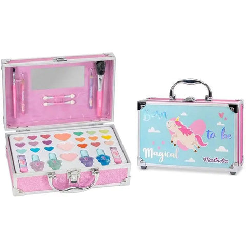 Martinelia Unicorn Perfect Traveller glitter case by Jag Couture London New York, featuring a colorful unicorn design with glitter accents.