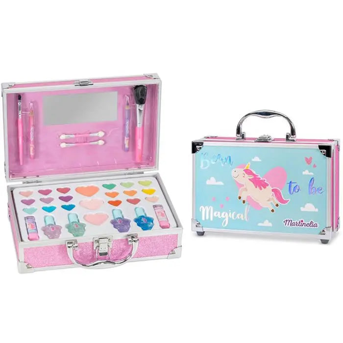 Martinelia unicorn glitter travel case by Jag Couture London-New York, featuring a colorful unicorn design with sparkling accents.