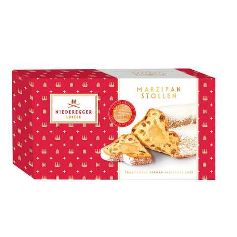 Marzipan stollen fruit loaf from Jag Couture London New York, featuring marzipan filling and a festive, baked appearance.