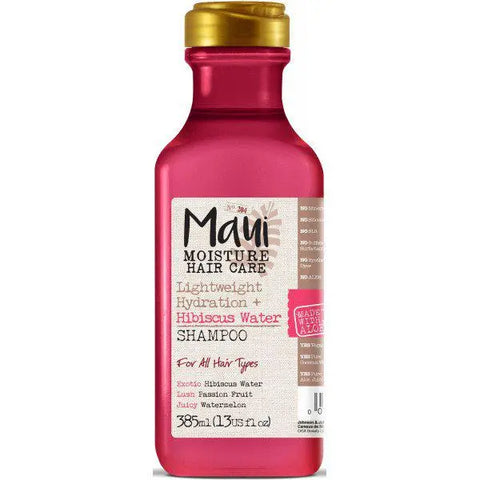 Jag Couture London Maui Hibiscus lightweight hair shampoo 385ml bottle with floral Hibiscus design and clear pump dispenser.