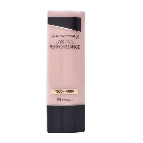 Max Factor Lasting Performance Foundation in shade 102 Patelle, smooth liquid foundation bottle with a pump for flawless skin.