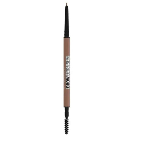 Maybelline Brow Ultra Slim Defining Eyebrow Pencil in Warm Brown with a slim tip and spoolie brush for precise brow shaping.