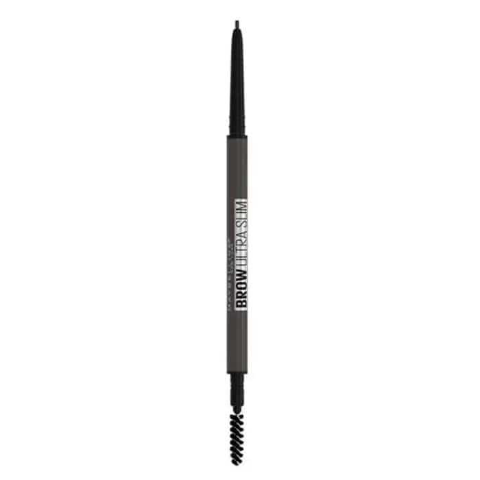 Maybelline Brow Ultra Slim Defining Eyebrow Pencil in shade 07 Black, with a sleek black pencil and spoolie brush for precise brows.