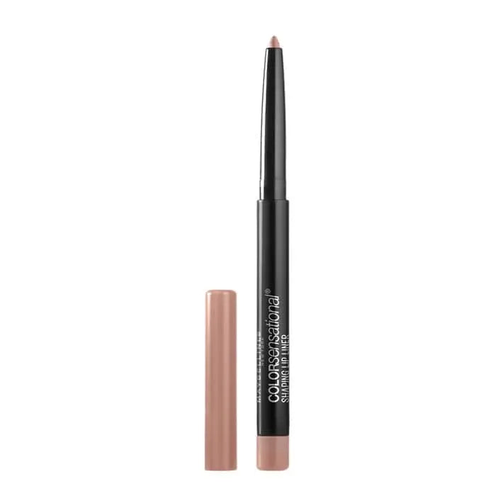 Maybelline Color Sensational Shaping Lip Liner in 105 Nude Whisper, with a neutral beige pencil on a white background.