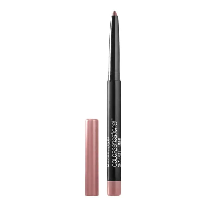Maybelline Color Sensational Shaping Lip Liner in Dusty Rose, showcasing the pink-toned pencil with brand packaging.