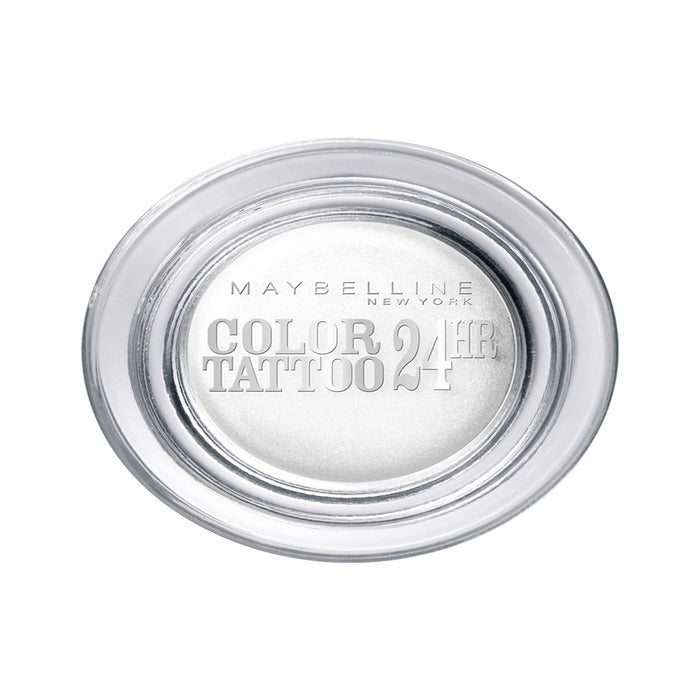 Maybelline Color Tattoo 24h Cream Gel Eye Shadow in Infinite White, smooth white eye makeup with intense color payoff.