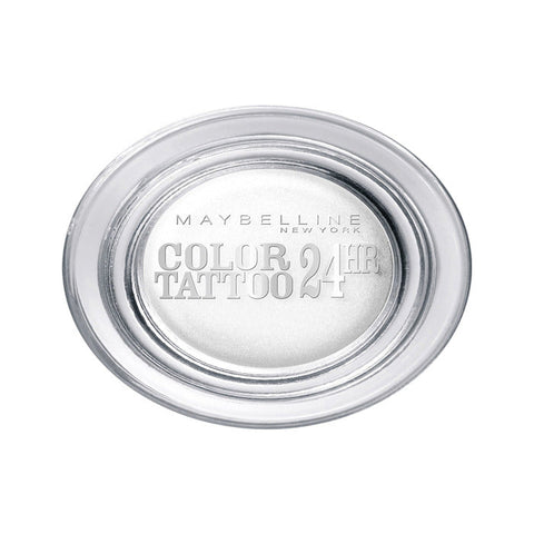 Maybelline Color Tattoo 24h Cream Gel Eye Shadow in Infinite White, smooth white eye makeup with intense color payoff.