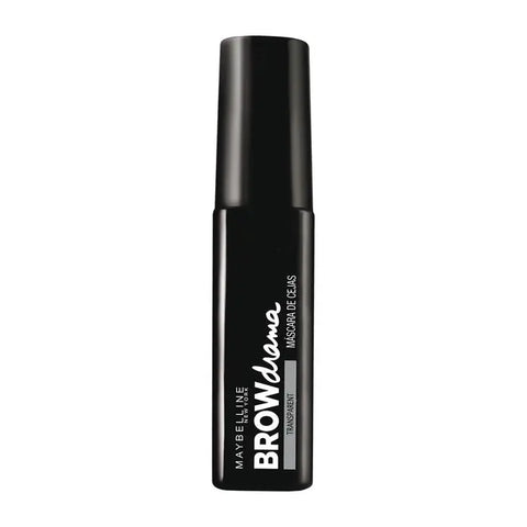Maybelline Eye Studio Brow Drama Mascara Transparent applied to eyebrows, natural look, with packaging visible.