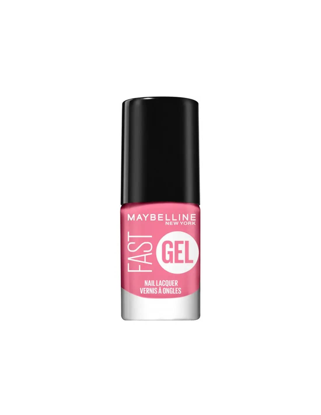 Maybelline Fast Gel Nail Lacquer in 05 Twisted Tulip, vibrant pink nail polish on a smooth, glossy finish.