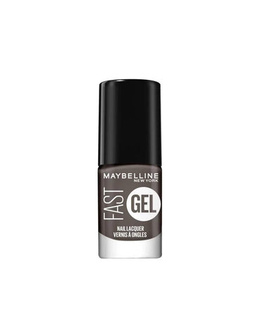 Maybelline Fast Gel Nail Lacquer in Sinful Stone, showcasing a sleek, glossy nail polish bottle with a silver cap.