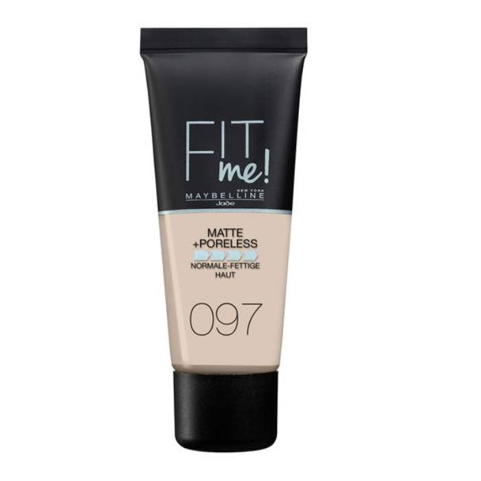 Maybelline Fit Me Matte & Poreless Foundation in 97 Natural Porcelain, 30ml, with smooth, matte finish and refined pores.