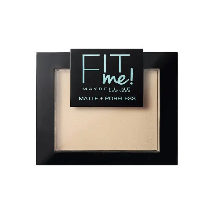 Maybelline Fit Me Matte & Poreless Powder in shade 105 Natural Ivory, on a sleek compact with brand branding visible.