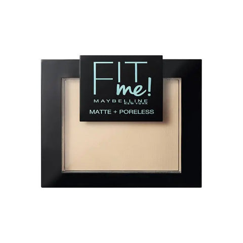 Maybelline Fit Me Matte & Poreless Powder in shade 105 Natural Ivory, on a sleek compact with brand branding visible.