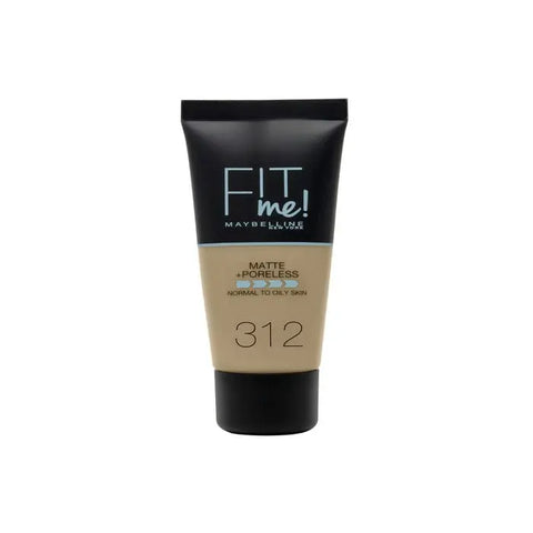 Maybelline Fit Me Matte + Poreless Foundation 312 Golden in 30ml bottle, showcasing the product packaging and branding.