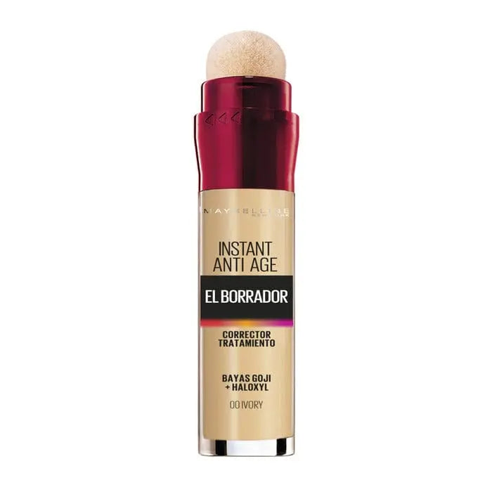 Maybelline Instant Age Rewind Eraser concealer in 00 Ivory, 6ml, with applicator, shown on a clean background.