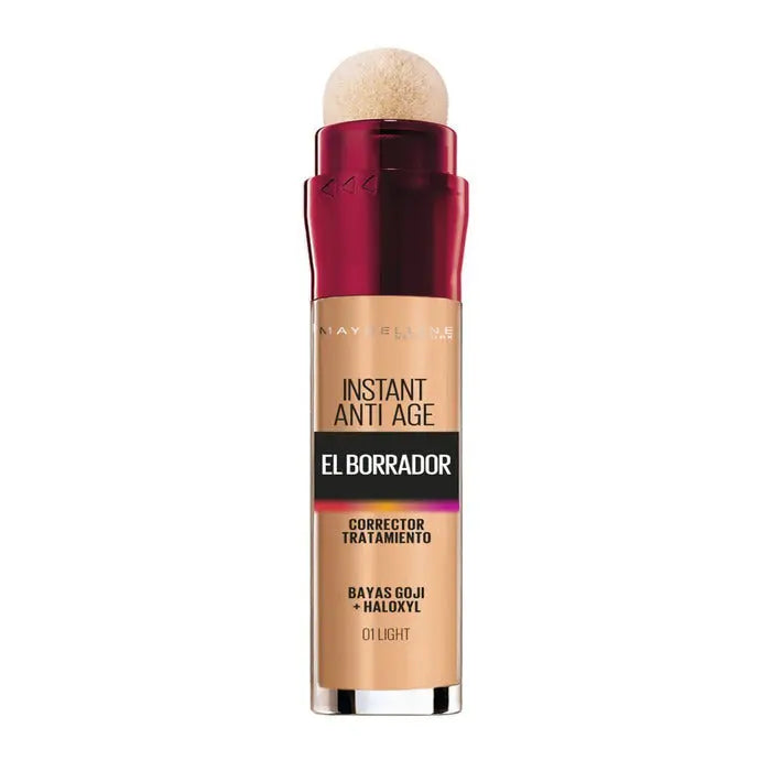 Maybelline Instant Rewind Eraser Treatment Concealer in shade 01 Light, with packaging and applicator visible.