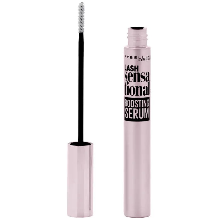 Maybelline Lash Sensational Boosting Eyelash Serum in 5.3ml tube, with a sleek packaging design and applicator brush.