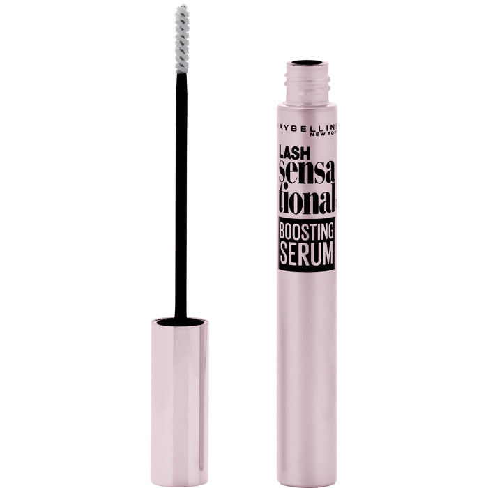 Maybelline Lash Sensational boosting eyelash serum in 5.3ml bottle, with a sleek container and applicator wand.
