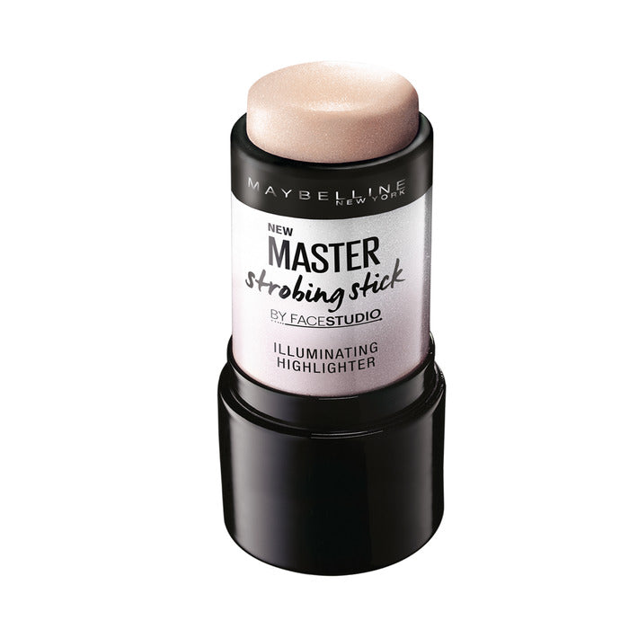 Maybelline Master Strobing Stick illuminating highlighter in medium shade, featuring smooth application and a radiant glow.