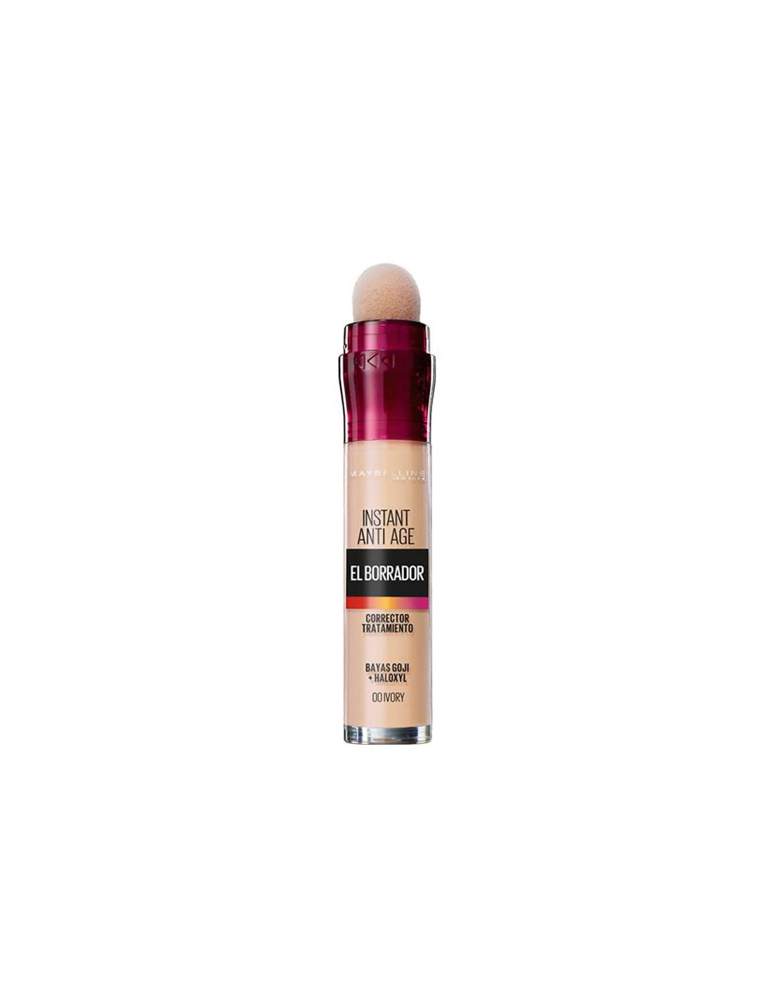 Maybelline Mayb Corrector Borrador by Jag Couture London-New York, close-up of the concealer stick with packaging and applicator.
