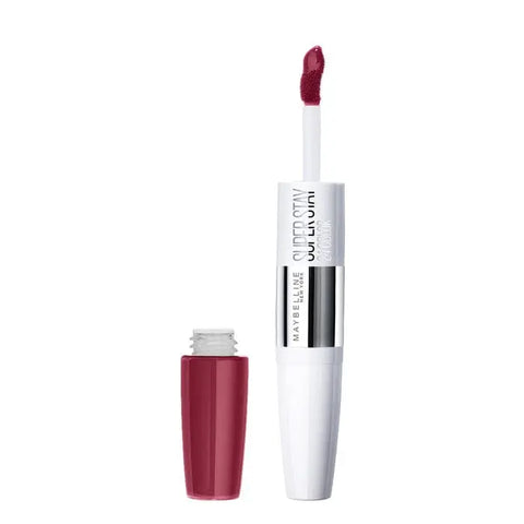 Maybelline Superstay 24 2-Step Liquid Lipstick in Raspberry, showcasing the vibrant lipstick and packaging.