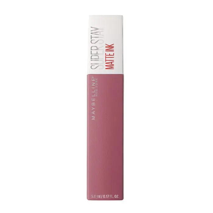 Close-up of Maybelline Superstay 24 Matte Ink lipstick in shade 15 Lover, showing the sleek black tube and product label.