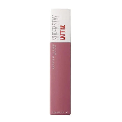 Close-up of Maybelline Superstay 24 Matte Ink lipstick in shade 15 Lover, showing the sleek black tube and product label.
