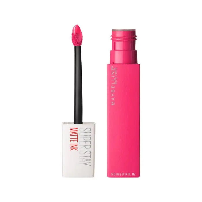 Maybelline Superstay 24 Matte Ink Lipstick in Romantic, showcasing the 5ml lipstick tube with a matte finish and deep pink color.