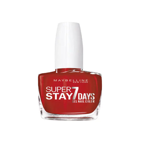 Maybelline Superstay 7 Days Gel Nail Color in Passionate Red, showcasing vibrant red gel nails on a hand.