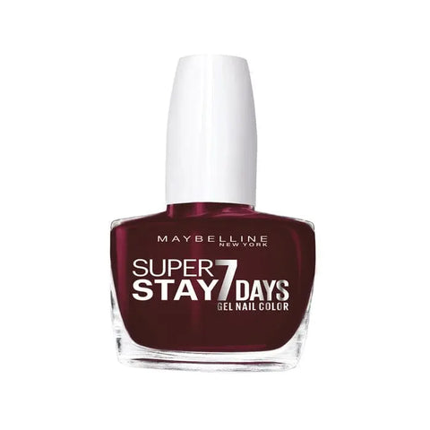 Maybelline Superstay 7 Days Gel Nail Color in Cherry Sin worn on neatly manicured nails with a glossy finish.