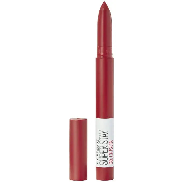 Maybelline Superstay Matte Ink Crayon Lipstick in shade 45 Hustle In Heels, showcasing its vibrant pink lipstick on a neutral background.