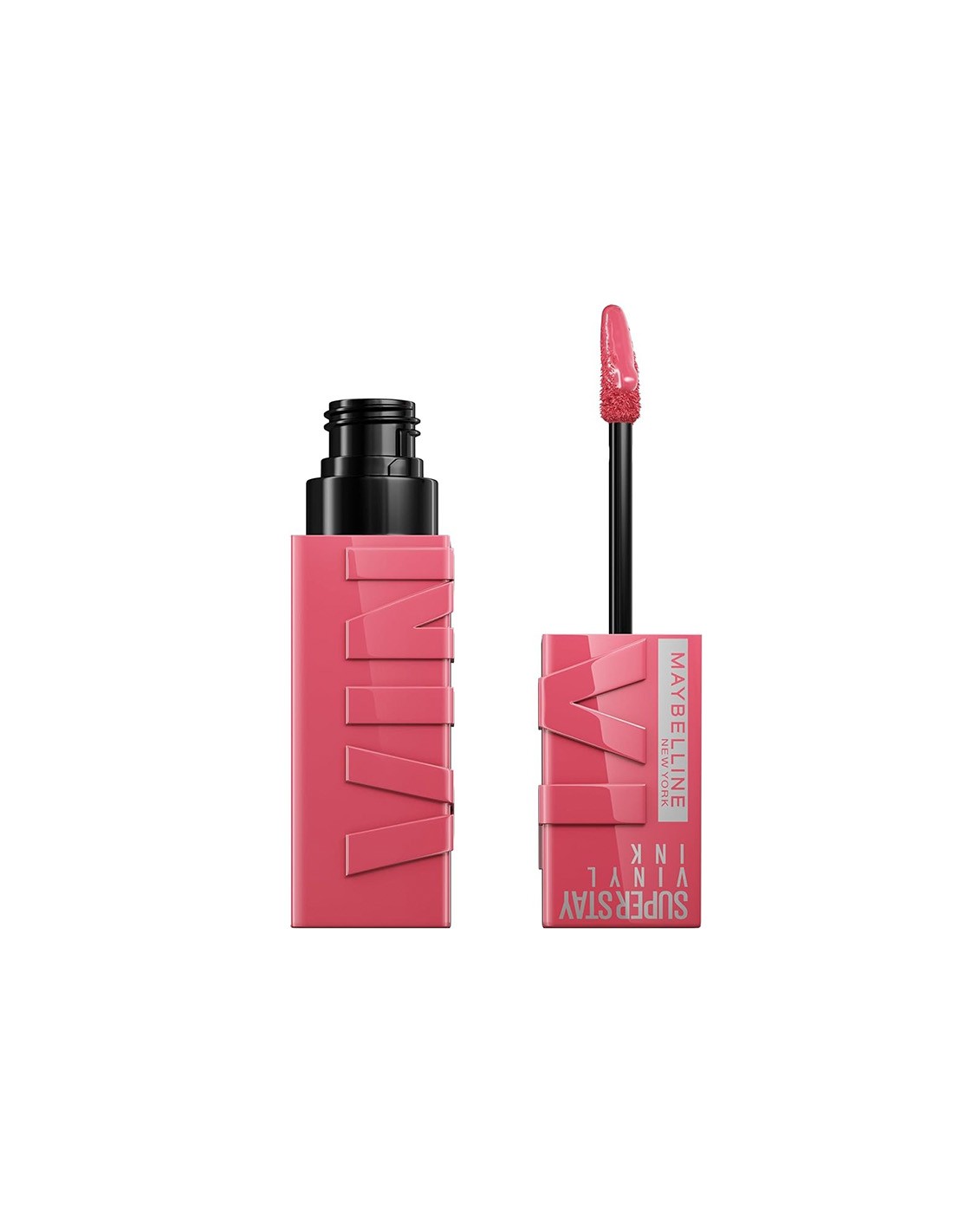 Maybelline Superstay Vinyl Ink liquid lipstick in shade 145 Rouge, 4.2ml, with the applicator and vibrant red color visible.