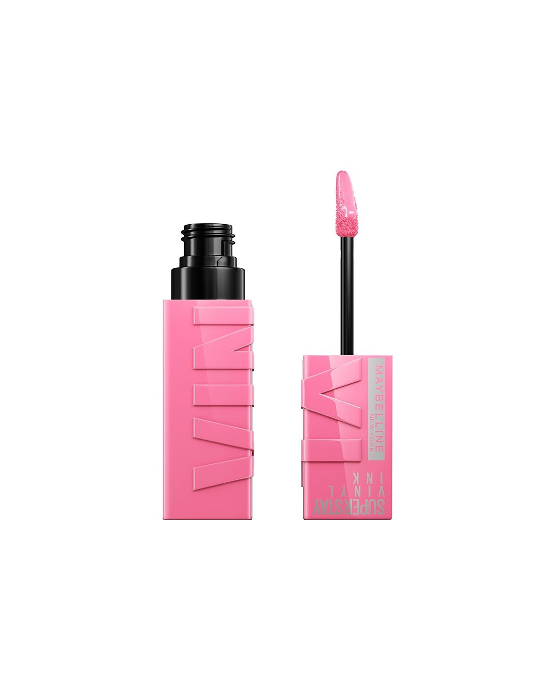 Maybelline Superstay Vinyl Ink Liquid Lipstick in shade 155 Upbeat, 4.2ml tube, with vibrant reddish-pink color and sleek packaging.
